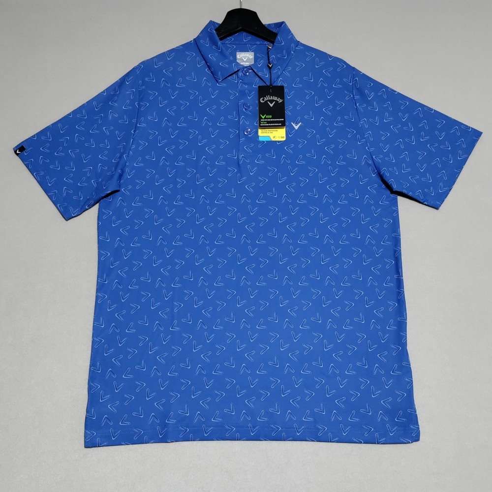 NEW Callaway Golf Polo Shirt Mens Medium All Over Chevron Print Galaxy Blue $70 - Picture 2 of 15